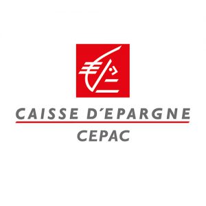 Logo de la Caisse d'Epargne Provence Alpes Corse avec l'écureuil stylisé blanc sur fond rouge