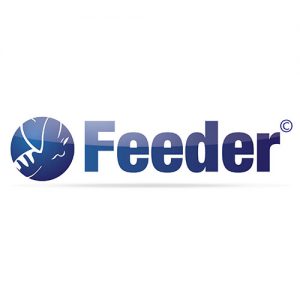 Logo du groupe Feeder en bleu marine, avec dans un rond bleu marine une silhouette d'abeille