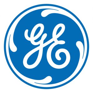 Logo de General Electric, un cercle bleu avec en blanc le initiales G et E entrelacées