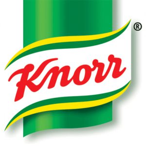 Logo de la marque Knorr écrit en rouge sur fond vert