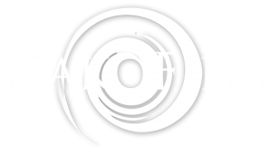 Logo de la société DakoFilm. le nom est écrit en blanc sur une forme de spirale rappelle le mouvement et l'oeil