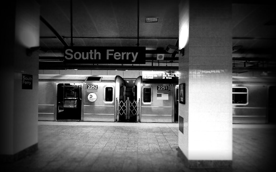 Metro de new York station south ferry noir et blanc